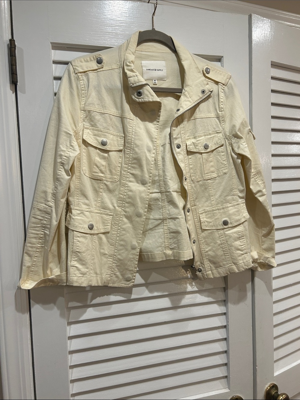 Thread & Supply Light Cream Utility Jacket with Snap Pockets